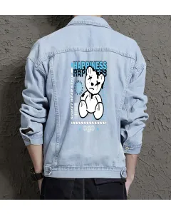 Teddy Bear Jean Jacket for Men – Gift for Streetwear Fans – Holiday Gift - Light Blue - Main View
