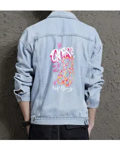 Teddy Bear Jean Jacket for Men – Gift for Streetwear Fans – Christmas Gift - Light Blue - Main View