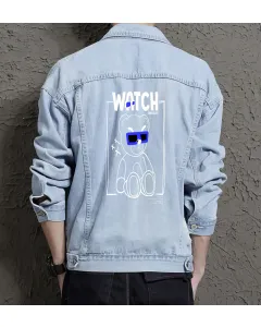 Teddy Bear Jean Jacket for Men – Gift for Streetwear Fans – Christmas Gift - Light Blue - Main View
