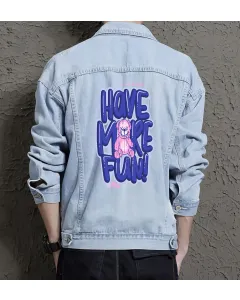 Teddy Bear Jean Jacket for Men – Gift for Streetwear Fans – Christmas Gift - Light Blue - Main View