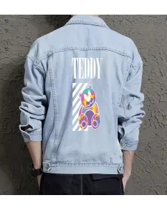 Teddy Bear Jean Jacket for Men – Gift for Streetwear Fans – Birthday Present - Light Blue - Main View
