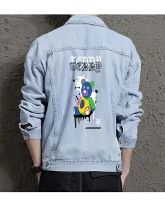 Teddy Bear Jean Jacket for Men – Gift for Streetwear Fans – Christmas Gift - Light Blue - Main View