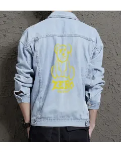 Teddy Bear Jean Jacket for Men – Gift for Streetwear Fans – Christmas Gift - Light Blue - Main View
