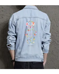 Teddy Bear Jean Jacket for Men – Gift for Streetwear Fans – Christmas Gift - Light Blue - Main View
