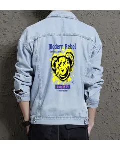 Teddy Bear Jean Jacket for Men – Gift for Streetwear Fans – Christmas Gift - Light Blue - Main View