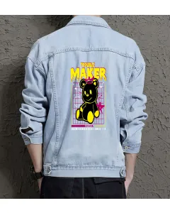 Teddy Bear Jean Jacket for Men – Gift for Streetwear Fans – Christmas Gift - Light Blue - Main View