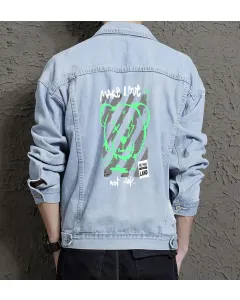 Teddy Bear Jean Jacket for Men – Gift for Streetwear Fans – Birthday Present - Light Blue - Main View