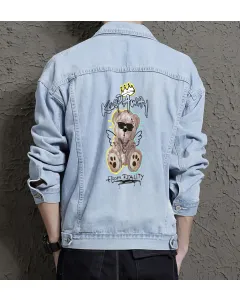 Teddy Bear Jean Jacket for Men – Gift for Streetwear Fans – Birthday Present - Light Blue - Main View