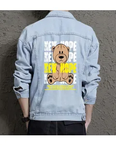 Teddy Bear Jean Jacket for Men – Gift for Streetwear Fans – Holiday Gift - Light Blue - Main View