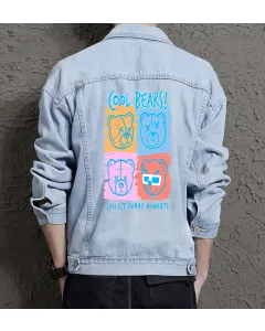 Teddy Bear Jean Jacket for Men – Gift for Streetwear Fans – Christmas Gift - Light Blue - Main View