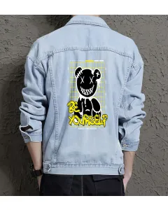 Teddy Bear Jean Jacket for Men – Gift for Streetwear Fans – Christmas Gift - Light Blue - Main View