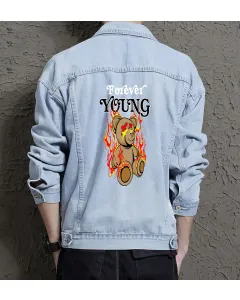Teddy Bear Jean Jacket for Men – Gift for Streetwear Fans – Christmas Gift - Light Blue - Main View