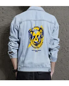 Teddy Bear Jean Jacket for Men – Gift for Streetwear Fans – Birthday Present - Light Blue - Main View