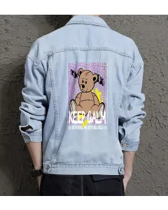 Teddy Bear Jean Jacket for Men – Gift for Teen Boys – Birthday Present - Light Blue - Main View