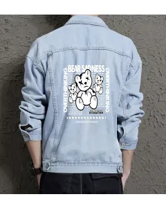 Teddy Bear Jean Jacket for Men – Gift for Teen Boys – Christmas Gift - Light Blue - Main View