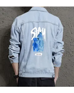 Teddy Bear Jean Jacket for Men – Gift for Teen Boys – Birthday Present - Light Blue - Main View
