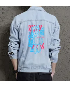 Teddy Bear Jean Jacket for Men – Gift for Teen Boys – Christmas Gift - Light Blue - Main View