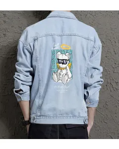 Teddy Bear Jean Jacket for Men – Gift for Teen Boys – Christmas Gift - Light Blue - Main View