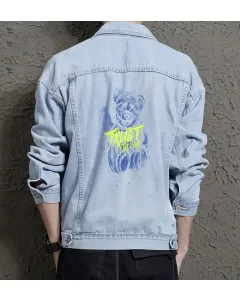 Teddy Bear Jean Jacket for Men – Gift for Teen Boys – Christmas Gift - Light Blue - Main View