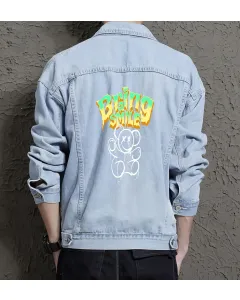 Teddy Bear Jean Jacket for Men – Gift for Teen Boys – Christmas Gift - Light Blue - Main View