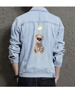 Teddy Bear Jean Jacket for Men – Gift for Teen Boys – Christmas Gift - Light Blue - Main View