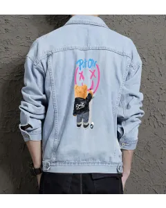 Teddy Bear Jean Jacket for Men – Gift for Teen Boys – Christmas Gift - Light Blue - Main View
