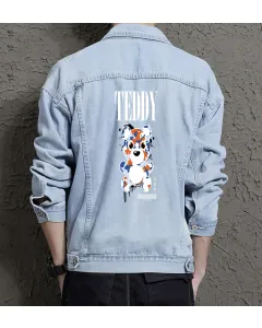 Teddy Bear Jean Jacket for Men – Gift for Teen Boys – Birthday Present - Light Blue - Main View