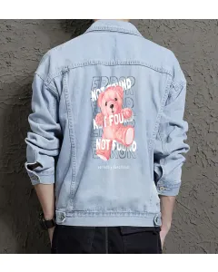 Teddy Bear Jean Jacket for Men – Gift for Teen Boys – Birthday Present - Light Blue - Main View