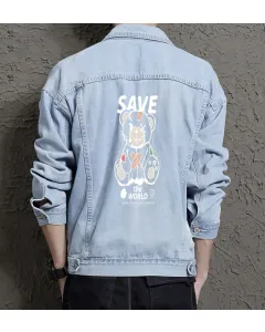 Teddy Bear Jean Jacket for Men – Gift for Teen Boys – Christmas Gift - Light Blue - Main View