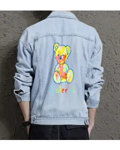Teddy Bear Jean Jacket for Men – Gift for Teen Boys – Birthday Present - Light Blue - Main View
