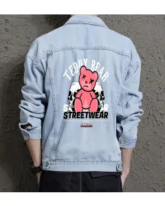 Teddy Bear Jean Jacket for Men – Gift for Teen Boys – Christmas Gift - Light Blue - Main View
