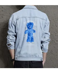 Teddy Bear Jean Jacket for Men – Gift for Teen Boys – Christmas Gift - Light Blue - Main View
