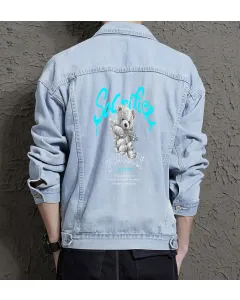 Teddy Bear Jean Jacket for Men – Gift for Teen Boys – Christmas Gift - Light Blue - Main View