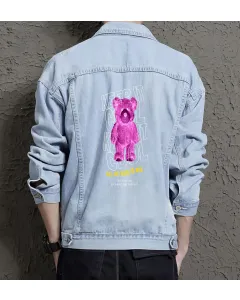 Teddy Bear Jean Jacket for Men – Gift for Teen Boys – Christmas Gift - Light Blue - Main View