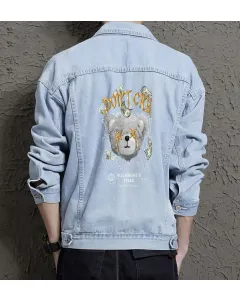 Teddy Bear Jean Jacket for Men – Gift for Teen Boys – Birthday Present - Light Blue - Main View