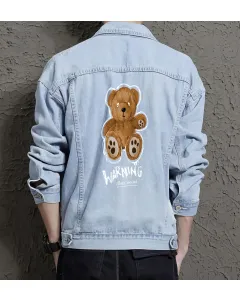 Teddy Bear Jean Jacket for Men – Gift for Teen Boys – Christmas Gift - Light Blue - Main View