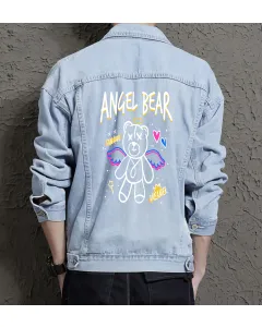 Teddy Bear Jean Jacket for Men – Gift for Teen Boys – Christmas Gift - Light Blue - Main View