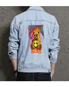 Teddy Bear Jean Jacket for Men – Gift for Teen Boys – Christmas Gift - Light Blue - Main View