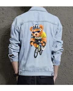Teddy Bicycleracing Jean Jacket for Men – Gift for Teen Boys – Christmas Gift - Light Blue - Main View