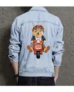 Teddy Biker Jean Jacket for Men – Gift for Streetwear Fans – Christmas Gift - Light Blue - Main View