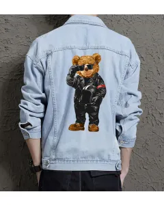 Teddy Black Jean Jacket for Men – Gift for Streetwear Fans – Birthday Present - Light Blue - Main View