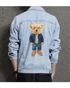 Teddy Bookworm Jean Jacket for Men – Gift for Teen Boys – Birthday Present - Light Blue - Main View
