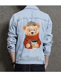 Teddy Coffee Jean Jacket for Men – Gift for Teen Boys – Holiday Gift - Light Blue - Main View