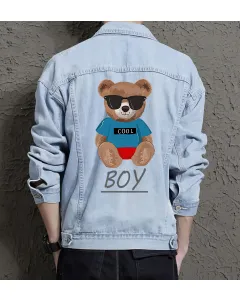 Teddy Cool Jean Jacket for Men – Gift for Streetwear Fans – Christmas Gift - Light Blue - Main View