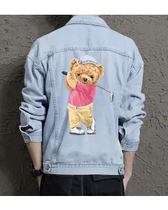 Teddy Golf Jean Jacket for Men – Gift for Streetwear Fans – Christmas Gift - Light Blue - Main View