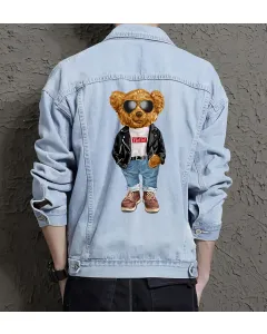 Teddy Hello Jean Jacket for Men – Gift for Teen Boys – Birthday Present - Light Blue - Main View