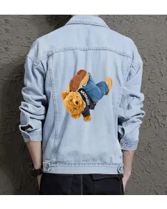 Teddy Hiphop Jean Jacket for Men – Gift for Streetwear Fans – Christmas Gift - Light Blue - Main View