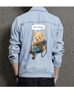 Teddy Justrelax Jean Jacket for Men – Gift for Streetwear Fans – Christmas Gift - Light Blue - Main View