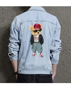 Teddy Kate Time Jean Jacket for Men – Gift for Streetwear Fans – Birthday Present - Light Blue - Main View