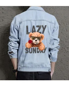 Teddy Lazysunday Jean Jacket for Men – Gift for Streetwear Fans – Christmas Gift - Light Blue - Main View